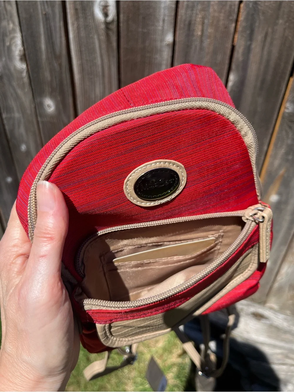 Multisac small orange canvas backpack purse